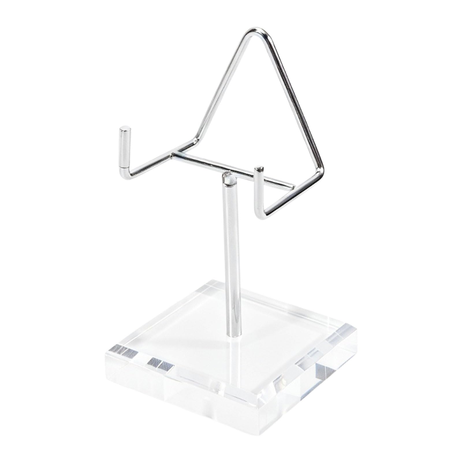 beinkmake Heavy Duty Rock Display Stand, Clear Square Acrylic Base Silver Metal Arm Easel Holder, Decorative Holder for Rock Crystal Fossil Coral Mineral Coral Coin Photo Collectibles, Medium