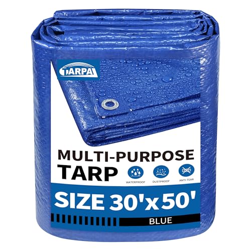 TARPAL 30x50 Feet Blue Tarp Waterproof 5mil Extra Large tarp Multipurpose Protective Cover All Purpose Poly Tarps for Firewood Camping Tent Outdoor Furniture