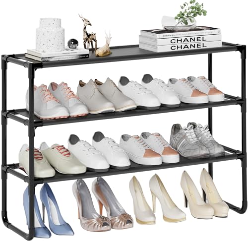 COAPUKT Zapatero largo, organizador de zapatos apilable de 3 niveles para armario, entrada, pasillo, capa inferior adicional, capacidad para 16-20 pares, estante de tela impermeable resistente y