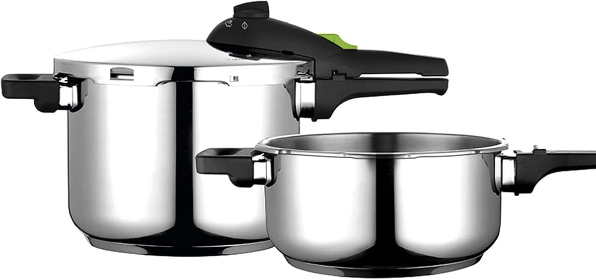 Fagor Rapid Xpress Pressure Cooker 6 + 4 Litres, Induction, Express Super Fast, Stainless Steel 18/10, All Types of Cookers, Thermo Diffuser Bottom, 2 Pressure Levels, 5 Safety Systems