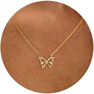 HANLI14K Gold Plated Necklaces for Women - Dainty Butterfly, Star of David, Moon and Star, Sun, Lotus, Infinity, Hummingbird, Bee Pendant Designs - Elegant Jewelry for Women