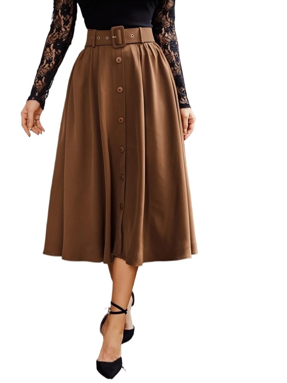 Womens Trendy Elegant Skirt Button Front High Waist Skirt