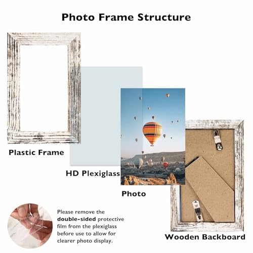 Image of JCJMY 3x5 Picture Frame for Tabletop, 3 x 5 Photo Frame with Shatter Resistant Plexiglass, Sturdy 3 by 5 Poster Frame, Rustic White