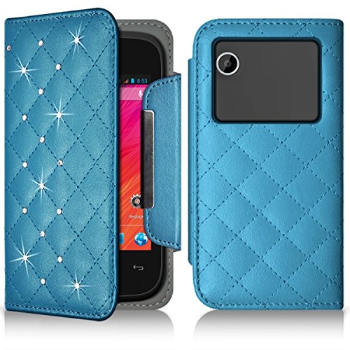 KARYLAX Seluxion - Housse Coque Etui Portefeuille Style Diamant Universel S Couleur Bleu Clair pour Wiko Ozzy