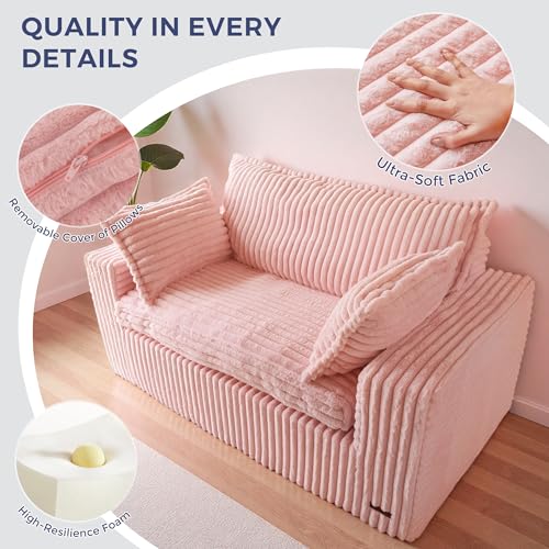 Image of MAXYOYO 59 inch Bean Bag Sofa Couch, Loveseat Boneless Couch in a Box, Upholstered Small Mini Sofa with Deep Seating for Living Room Bedroom Office Apartment, No Assembly, Pink
