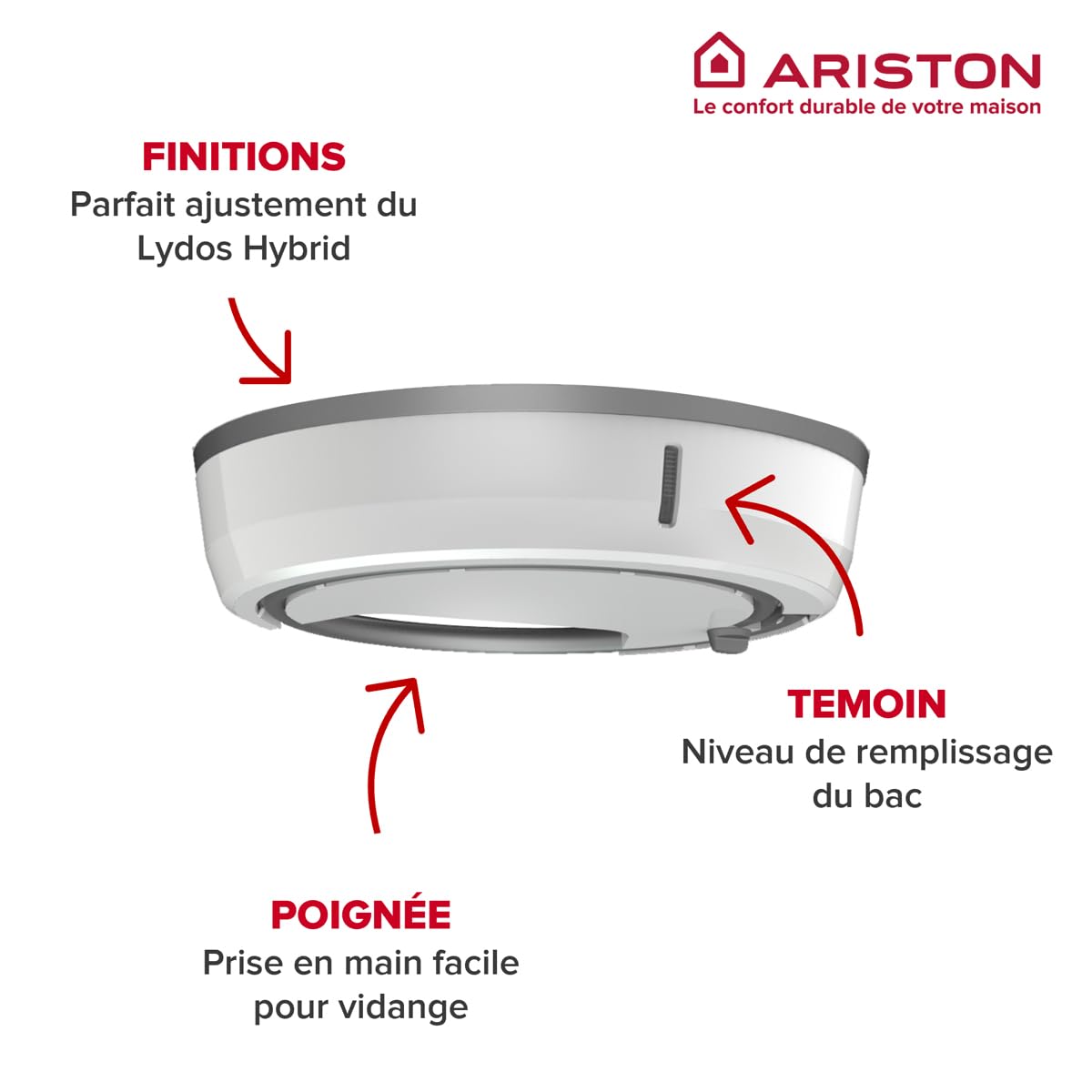 Ariston - Vaschetta Raccogli Condensa per Scaldabagno Elettrico Lydos Hybrid, Accessorio Fai da Te per Boiler Elettrico Ibrido con Pompa di Calore, Maggior Risparmio, 45x45x11.3 cm