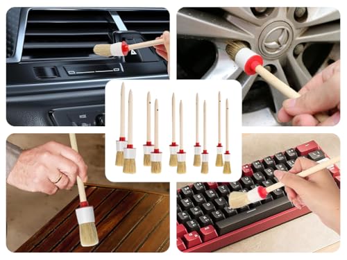 Anlising 10PCS Borstenpinsel Rundpinsel Set, Holz Rundpinsel Pinsel, 20/25/30/35/40MM, Wachs Pinsel Rundpinsel Kreide,Ringpinsel Lackpinsel,Rundpinsel Lackierpinsel Helle Borste,für Motor,Möbeln,Malen