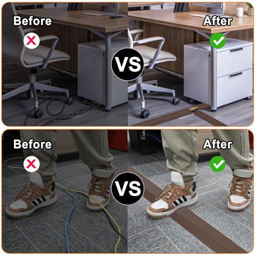 Image of Eapele 6.5 ft Floor Cord Cover Heavy Duty Cable Protector, Cord Covers for Wires on Floor, Floor Cable Cover Easy to Unroll Prevent Trip Hazard for Home Office or Outdoor Settings (Brown)