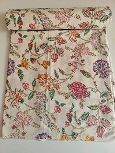 Image of Floral Printed Cotton Fabric Cloth Hand Block Print Fabric Women Material Running Jaipuri Hand Block Printed Women Dress Material Kurtis Natural 44 inch Inches Width 2.5 Meter (Pattern 14)