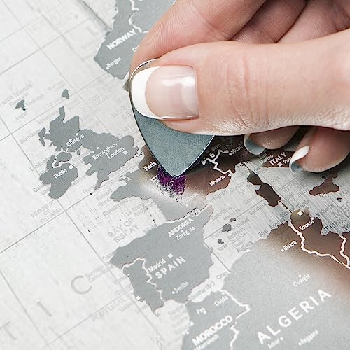Transparent Scratch Off World Map - 24 x 38 in - Printed on Flexible Vinyl and Rewritable - Thousands of Cities Marked - Made in Ukraine by 1DEA.me