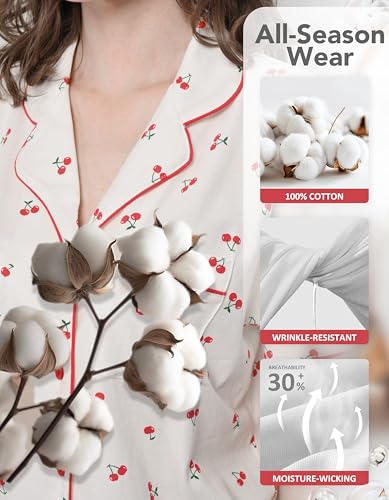 Image of NAP BOUND 100% Cotton Women's Pajama Sets Short Sleeve Button Down Soft Pjs 2 Piece Lounge Set with Pocket Nightwear XS-XXL
