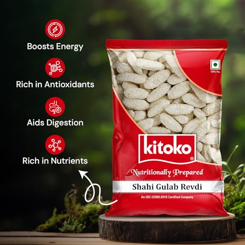 Image of Kitoko Shahi Gulab Revdi | Sweet Sugar Revadi | Fresh and Crunchy Rewari | Til Sweets | Sesame Candy 500gm