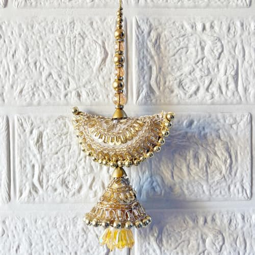 Image of Adikala Craft Store Handmade Ethnic Latkan Tassel Set of 2 for Saree Pallu, Blouse, Suits, Dupatta, Lehenga Decor | Ethnic Saree Pallu, Blouse, Suit, Dupatta & Lehenga Decoration (Golden Beads)