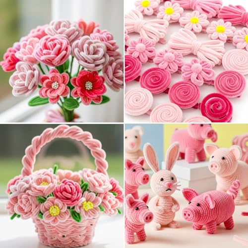 Image of Caydo 200 Pieces Assorted Pink Pipe Cleaners for Crafts