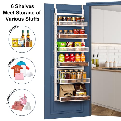 6 Tier Pantry Door Organizer Spice Rack, 2-IN-1 Wall Mount or Hanging Over Door Seasoning Organizer with Adjustable Baskets, Heavy Duty Behind Door Storage Shelves for Pantry, Cabinet and Kitchen by Clothink - Used condition - Image 6