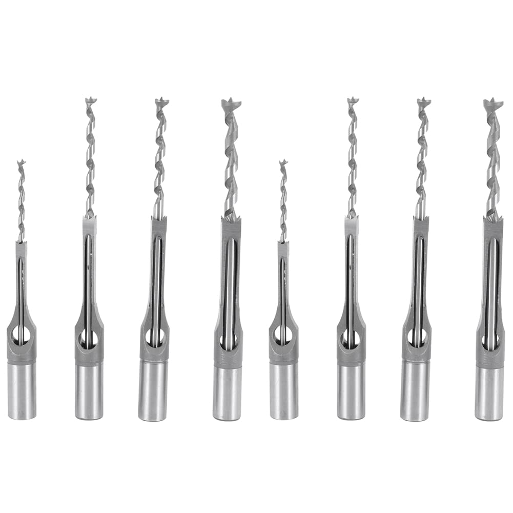 Jnchdghwa Silver 8Pcs Woodworking Square Hole Drill Bits Wood Mortising Chisel Set Mortise Chisel Bit Kits Woodworking Hole Saw Sets