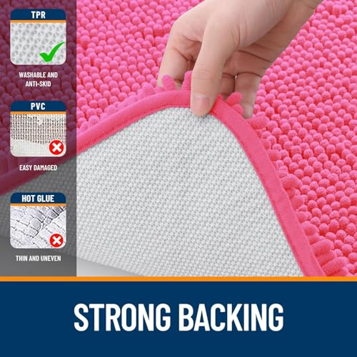 Image of OLANLY Bathroom Rugs Sets 2 Piece, Soft Absorbent Chenille Bath Mats and U-Shaped Contour Toilet Mat Area Rug Set, Machine Washable Bath Carpet, Home Decor Accessories(47 inchx20 inch+24 inchx20 inch, Hot Pink)