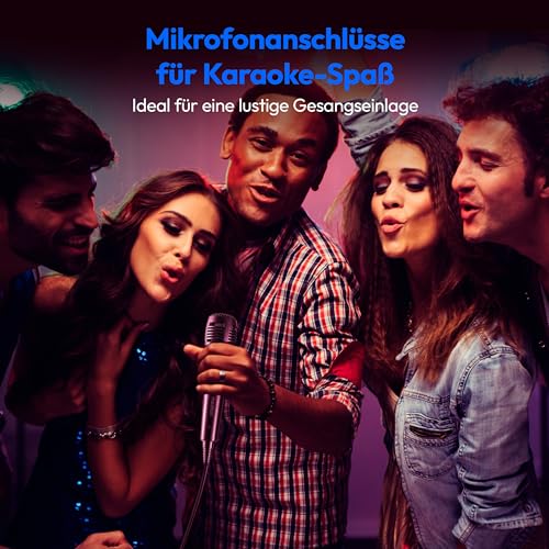 MEDION PE-1 Pure Partybox (Akku, mit Mikrofon, tragbarer Bluetooth Lautsprecher groß, Musikbox, Verschiedene Lichteffekte, Partylautsprecher mit Karaoke, 2 x Mikrofonanschluss, AUX, USB, Radio)
