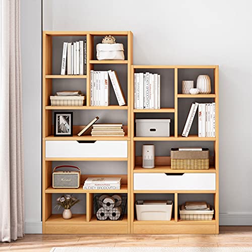 Iotxy Wooden Open Shelf Bookcase - 61 Inches Height Freestanding Display Storage Cabinet Organizer With 8 Cubes And A Drawer, Floor Standing Bookshelf In Maple Yellow #TOP3