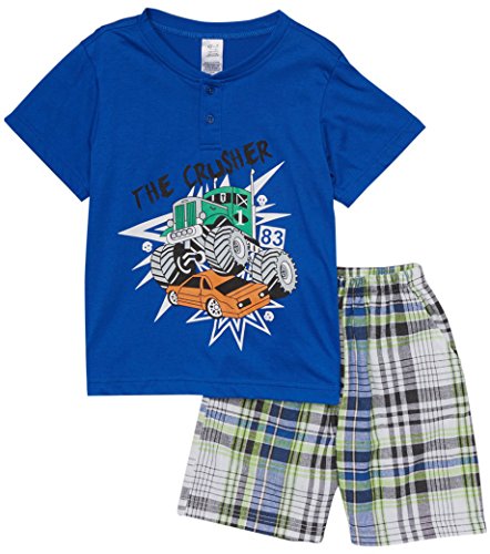Image of ToBeInStyle Boys' 2-Piece Graphic Top & Plaid Shorts Outfit Set - Polo or V-Neck Tee