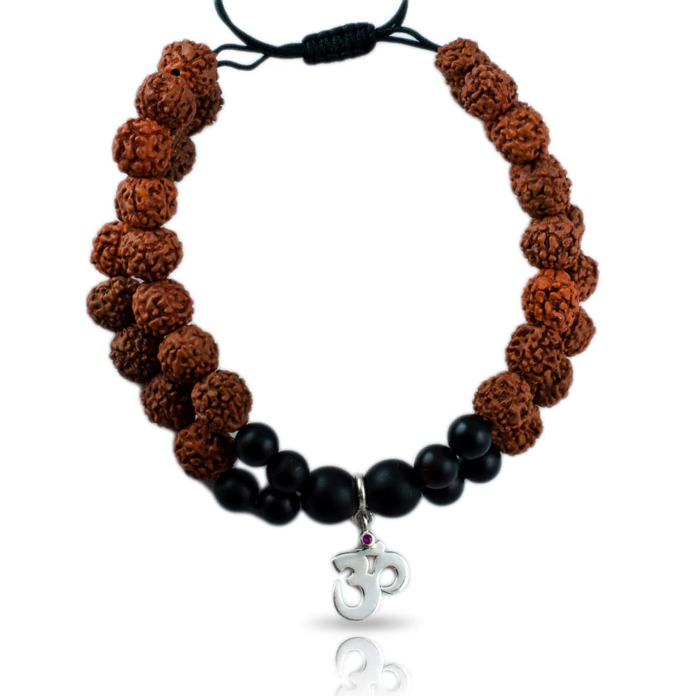 FOURSEVEN Jewellery 925 Sterling Silver Om Charm with Double Layer 5 Mukhi Natural Bead Rudraksha Adjustable Bracelet for Women/Men/Girls (B073SVLDGF) Amazon Price History, Amazon Price Tracker