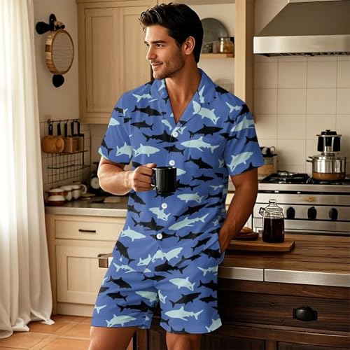 Men Short Sleeve Sleepwear Button Up Shirt and Pant Pajama Set Cozy Soft Homewear Stretchy Breathable Nightwear3