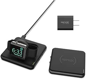 RapidX Modula5 Modular Wireless Charging System - 1 Phone Pod + 1 Watch Pod + 30W Adapter, Black (Model: RX-MP03PWA)