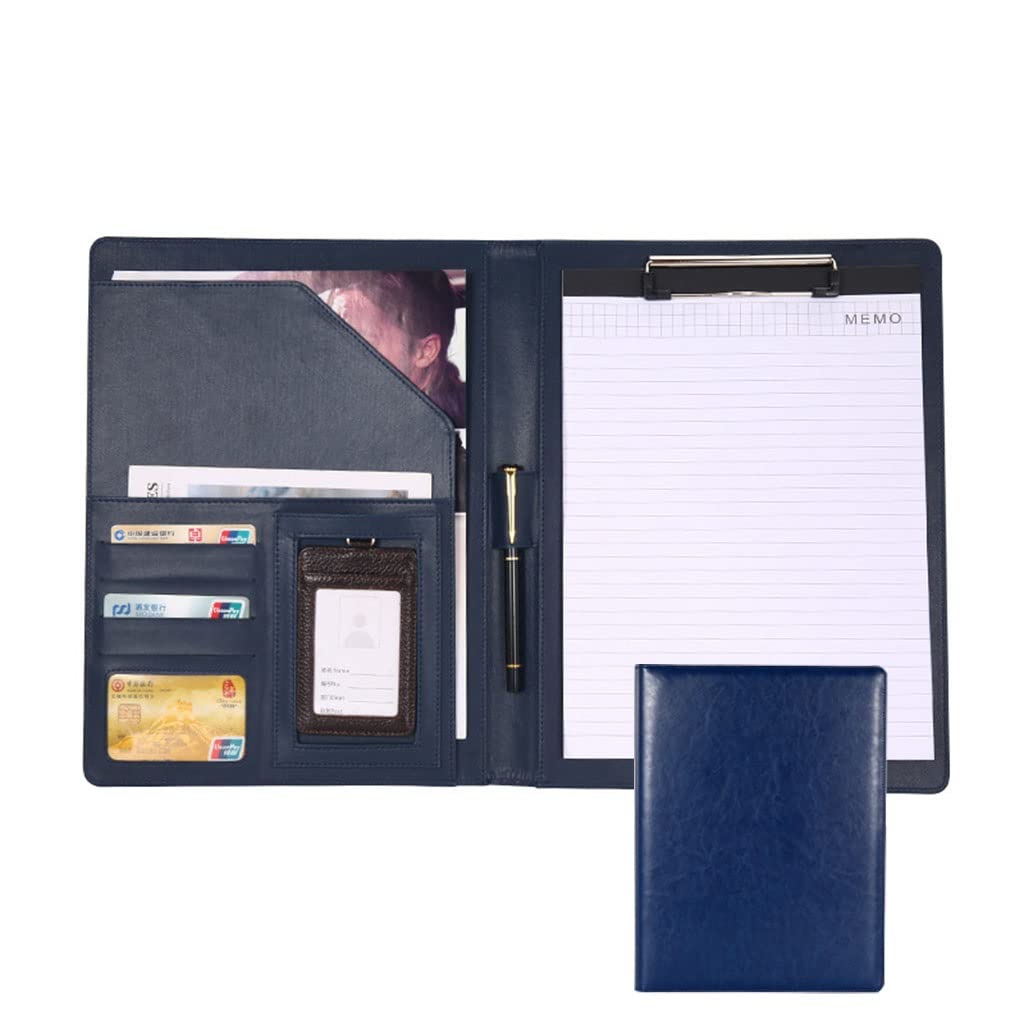 Teczka konferencyjna ze skóry PU, Folder Schowek Rozmiar A4 Uchwyt na notes do pisania CV Rozmowa kwalifikacyjna Organizer na dokumenty Faux Leather Office Konferencja Notatnik Clip Boards(Blue,With b