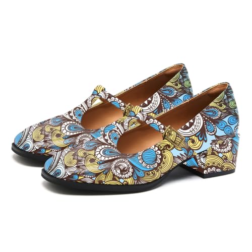 miss left Women Retro Square Toe T-Strap Buckle Mary Janes Block Low Heel Comfortable Party Dating Pump Shoes Size 4-16 US2