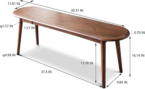 Miniatura 10 de Banco de comedor de madera para interiores, banco de mesa de roble para comedor, banco de madera de 47.24 pulgadas para entrada, dormitorio, sala de