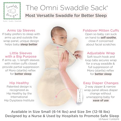 Image of SwaddleDesigns 6-Way Omni Swaddle Sack, Arms Up Swaddle for Newborn, More Options to Calm Startle Reflex, Improves Sleep