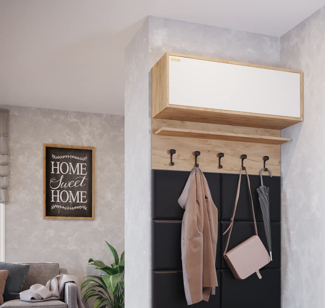 PLATAN ROOM Armoire suspendue avec porte relevable 100 x 35 x 35 cm Armoire murale pour cuisine, salle de bain, couloir, salon (chêne doré, blanc)