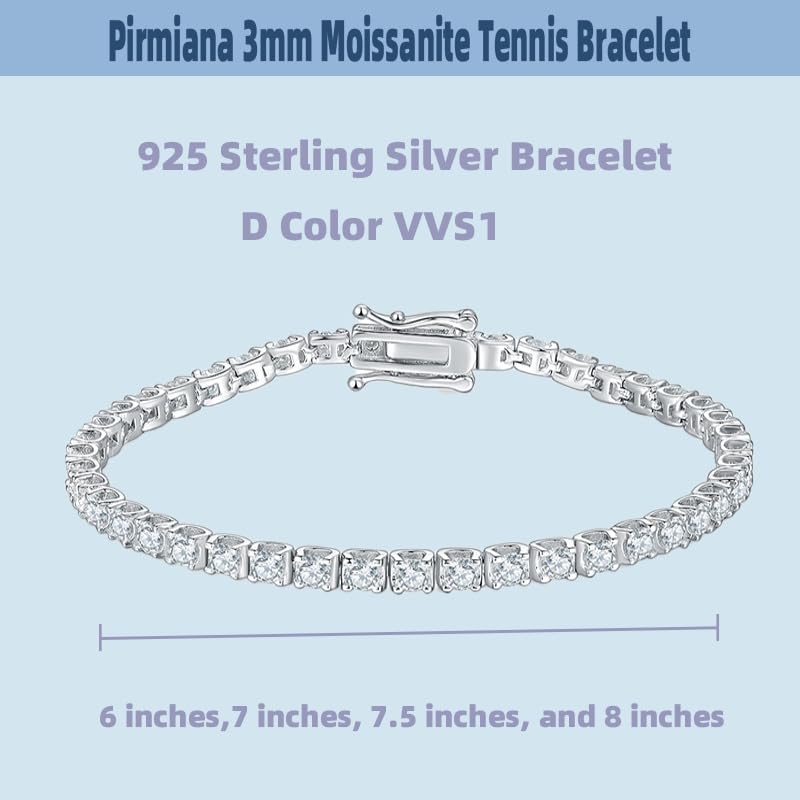 3mm Moissanite Tennis Bracelet,Lab Grown Diamond Tennis Bracelet 18k White Gold Plated 925 Sterling Silver Bracelet Delicate Moissanite Bracelet D Color VVS1 Round Cut Moissanite Bracelet for Women Men Jewelry Gift2