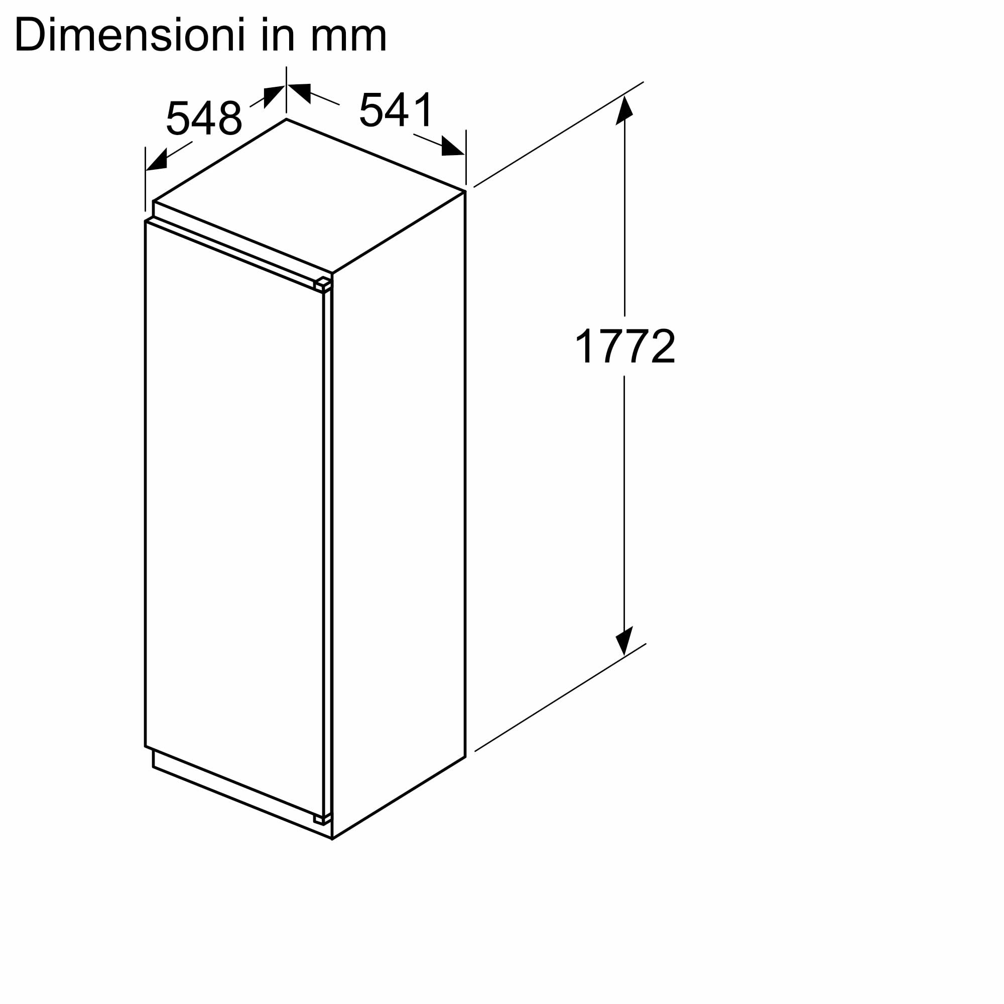 Bosch KIR81NSE0 Serie 2, Frigorifero monoporta da incasso, Luce LED, Tecnologia Inverter Intelligente, Funzione raffreddamento intensivo, Allarme ottico ed acustico, 177.5 x 56 cm, cerniera a traino