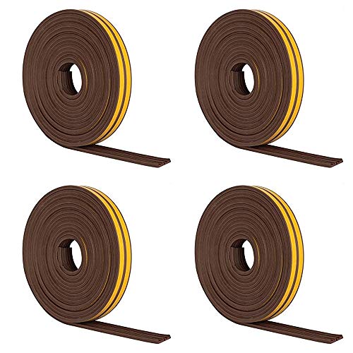 4 Pezzi Guarnizione Insonorizzata per Porte e Finestre, Nastro in Schiuma per Strisce Meteorologiche, Striscia di Gomma Anticollisione per Porte e Finestre, 9 mm x 4 mm x 2,5 m, Totale 20 m (Tipo E)