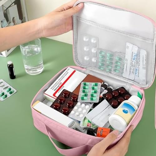 Image of FunBlast Travel First Aid Bag - Medical Portable Medicine Storage Bag, Waterproof Pill Organizer with Mesh Pocket, Zippered Medicines Bag for School, Travel, Camping (Pink)