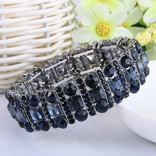 EVER FAITH Austrian Crystal Art Deco Three Layers Bride Elastic Stretch Bracelet3