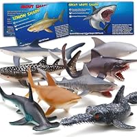 Yeonha Toys 8 Pack Shark Toys with Educational Booklet, Soft Plastic Realistic Shark Figure Set for Kid, Ocean Sea Animal Party Favor, Pool Bath Tub Toy for Toddler Child Boy Girl, Birthday Gift