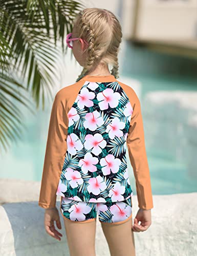 Image of TUONROAD Girls 2 Pieces Rash Guard Swimsuit Long Sleeve Tankini for 4-10 Years