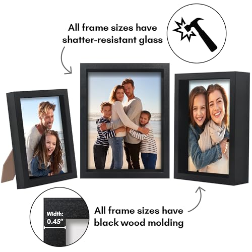 Americanflat Set of 3 Picture Frames - Includes 4x6, 5x7, 6x8 Frames - Black Picture Frames with Deep Molding and Shatter-Resistant Glass for Tabletop or Wall Display image 4