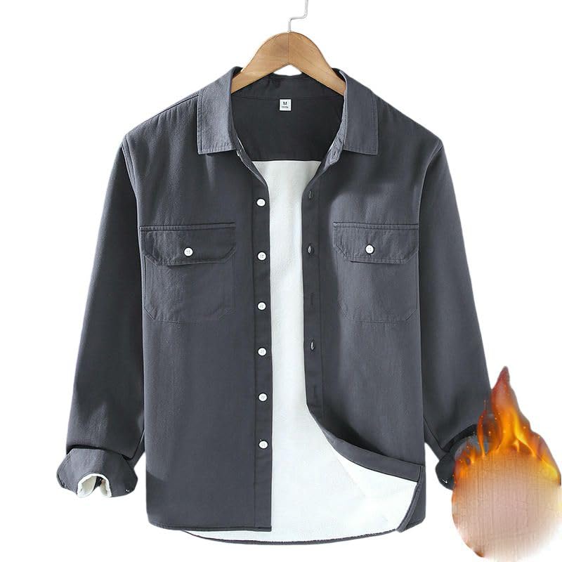 Camisa de manga larga de algodón grueso premium y forro polar interior 7