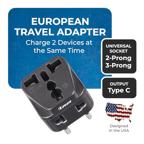 Image of OREI India to Europe Adapter, Russia, Turkey & More - Type C - 2 in 1 - Perfect for Laptop, Camera Charger and More- CE, RoHS - Black - 5 Years Warranty