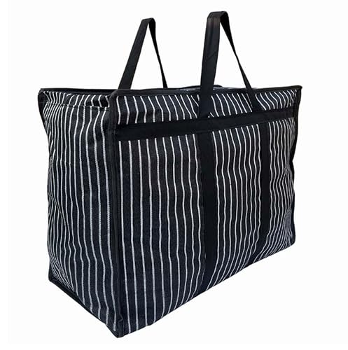 Image of Unisex-Adult Extra Large Big Heavy Duty Storage Organizer Reusable Canvas Shopper Bag With Handles With Covers Zip Jumbo Bag (Pack Of 1), Shopper Tote, Black