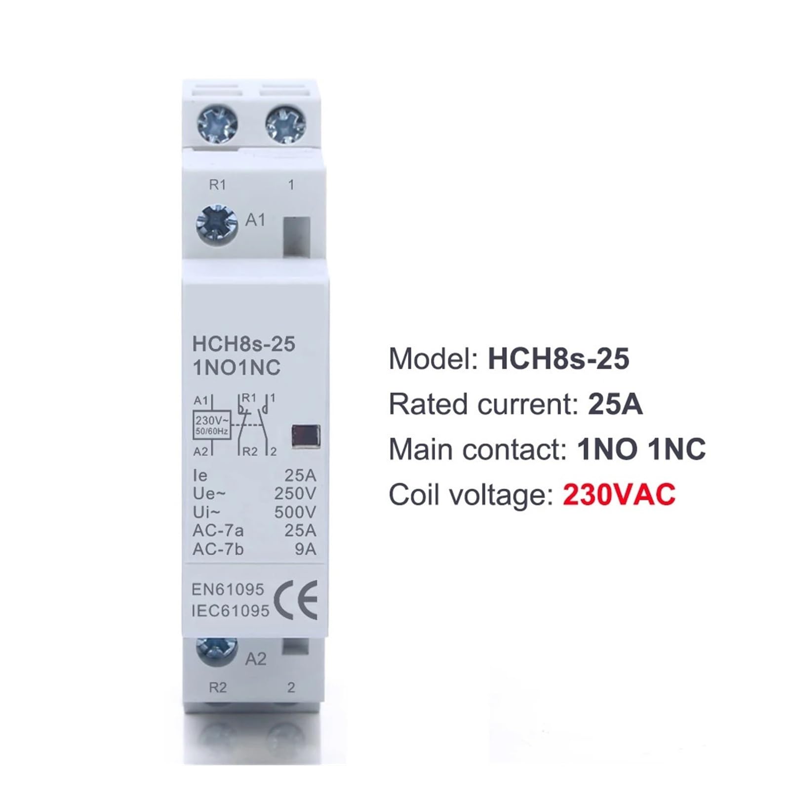HCH8s-25 Stycznik modułowy 2P 25A AC DC 2NO lub 2NC 1NO1NC 24V 110V 220V domowy typ szyny DIN (pomarańczowy)