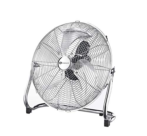 PureMate Ventilador de Piso de Gimnasio Cromado de 20"con 3 velocidades y Cabezal de Ventilador Ajustable, portátil Ideal para el Gimnasio, almacenes y Uso Industrial con Motor de 120 vatios