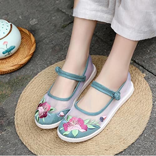 Spring New Flat-Heeled Round-Toe Hollow Women's Shoes Comfortable Shallow Mouth Embroidered Shoes Cloth Shoes Mesh Shoes (Color : A Size : Code 36) (A Code 35)3