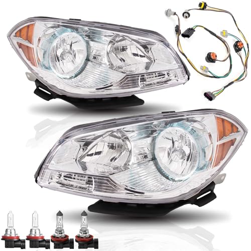 ISHARINGAUTOPARTS Headlight Assembly Compatible with 2008 2009 2010 2011 2012 Chevy Malibu (Not Fit 2008 Malibu Classic Model) Includes Bulbs and Wiring Harness