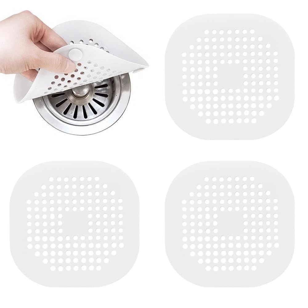 Square Drain Strainer Covers for Shower, Sink, Tub, Floor, 4-Pack Flexible Silicone Drain Strainers with Suction Cup for Hair, Residue, Debris