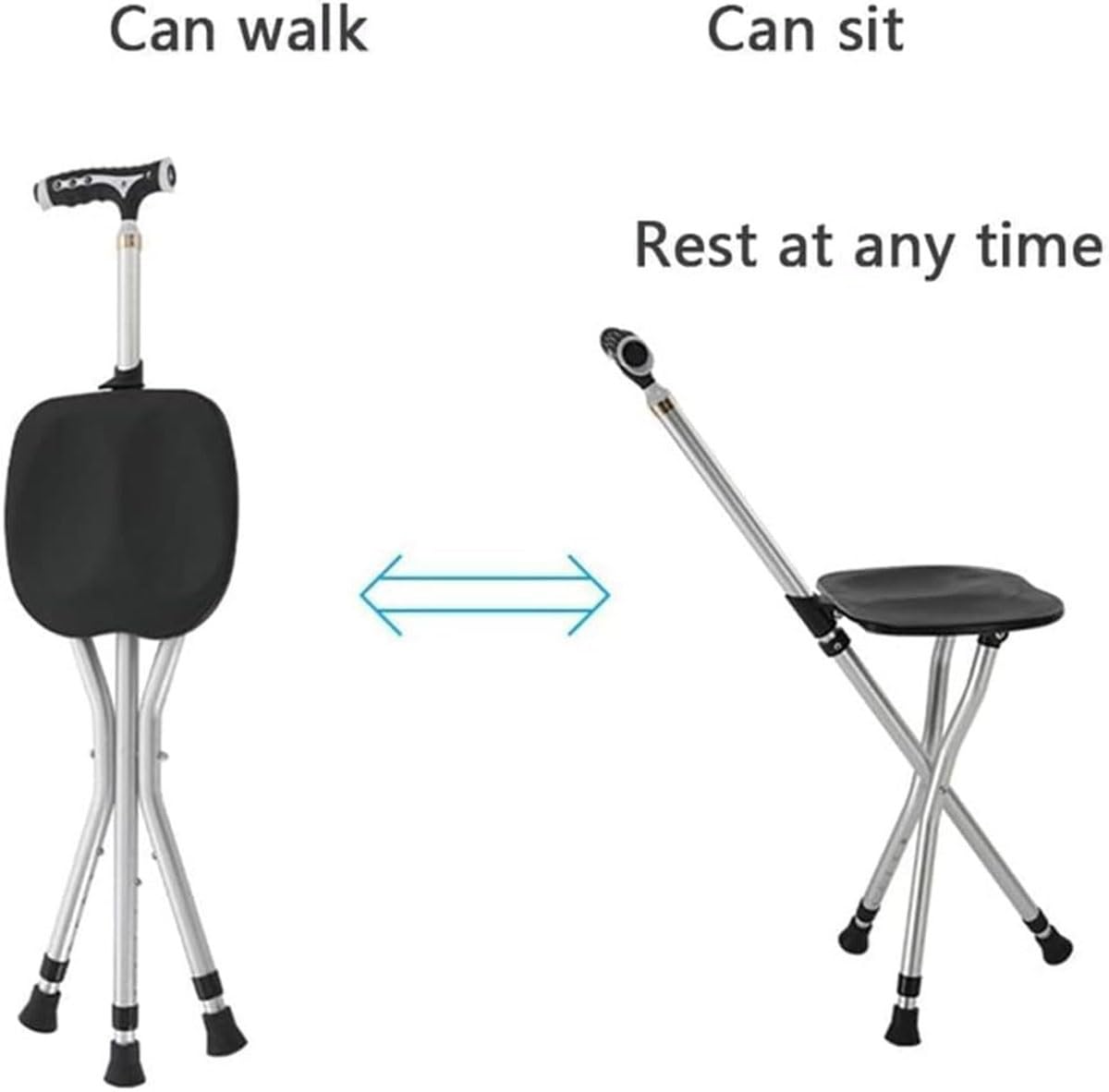Bastone Da Passeggio Con Sedile, Sedia Pieghevole In Canna Maniglia Regolabile In Altezza Sgabello Treppiede Bastone Da Ausilio Per La Mobilità Indipendente Per Anziani E Disabili