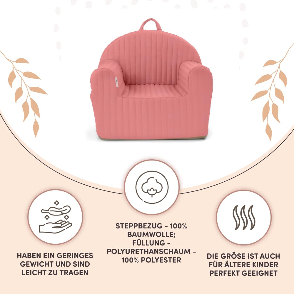 Albero mio Schuimstoel Corduroy, lichte kinderstoel met handvat, comfortabele en zachte schuimstofstoel, ideaal voor de kinderkamer, 50 x 35 x 45 cm, essenhout